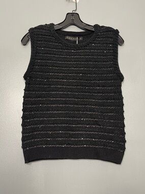 Maria Pavan Black Sleeveless Chunky Knit Vest Top Black Sequin Women’s Size S